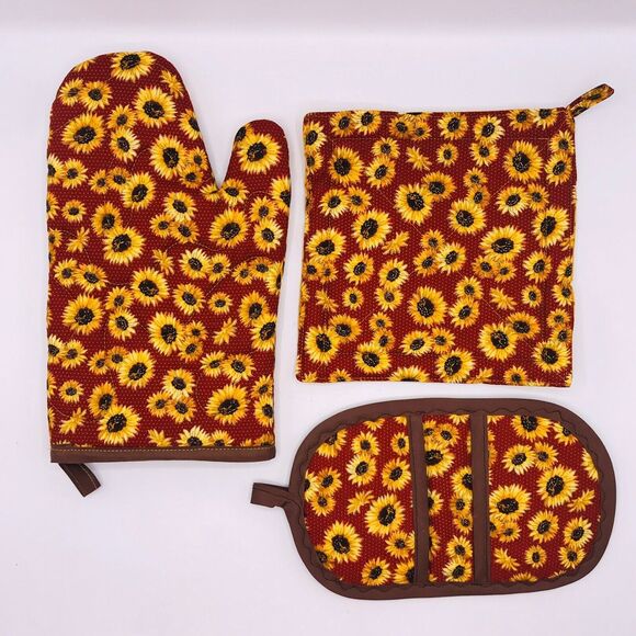 Oven Mitt Finger Hotpad, and Square Potholder Baking Gift Set, Sunflower Gold - Picture 2 of 8